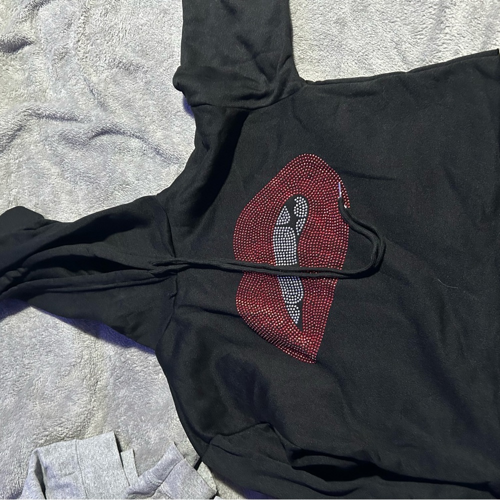 Rainbow Black Top with Red Rhinestone Design